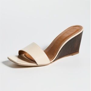 STAUD Billie Cream and Brown Wedge Sandals